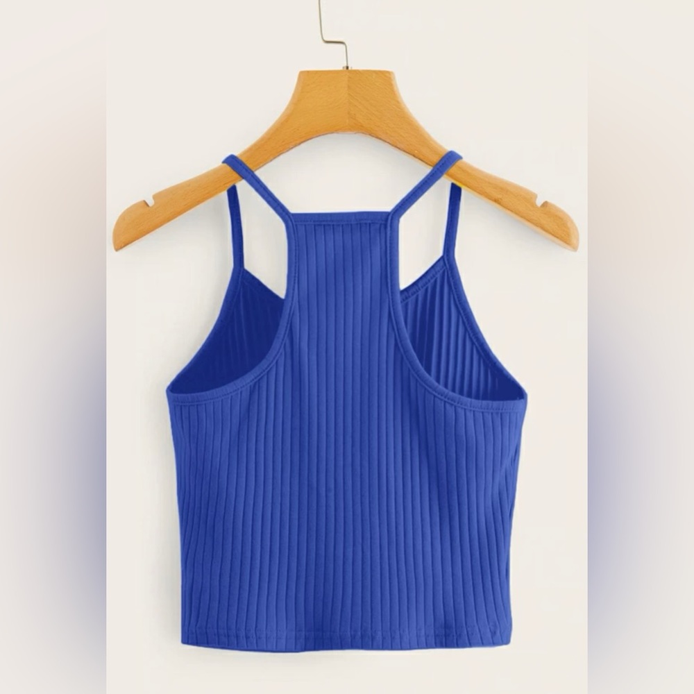 Blue Speghetti Strap Crop Top